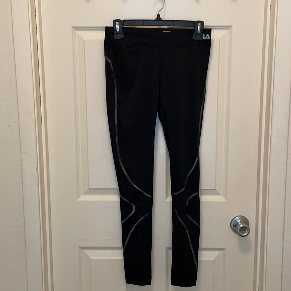 Fila Black Leggings with Rainbow Stitching design